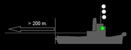 Rimorchiatore con rimorchio superiore a 200 metri lato dritto